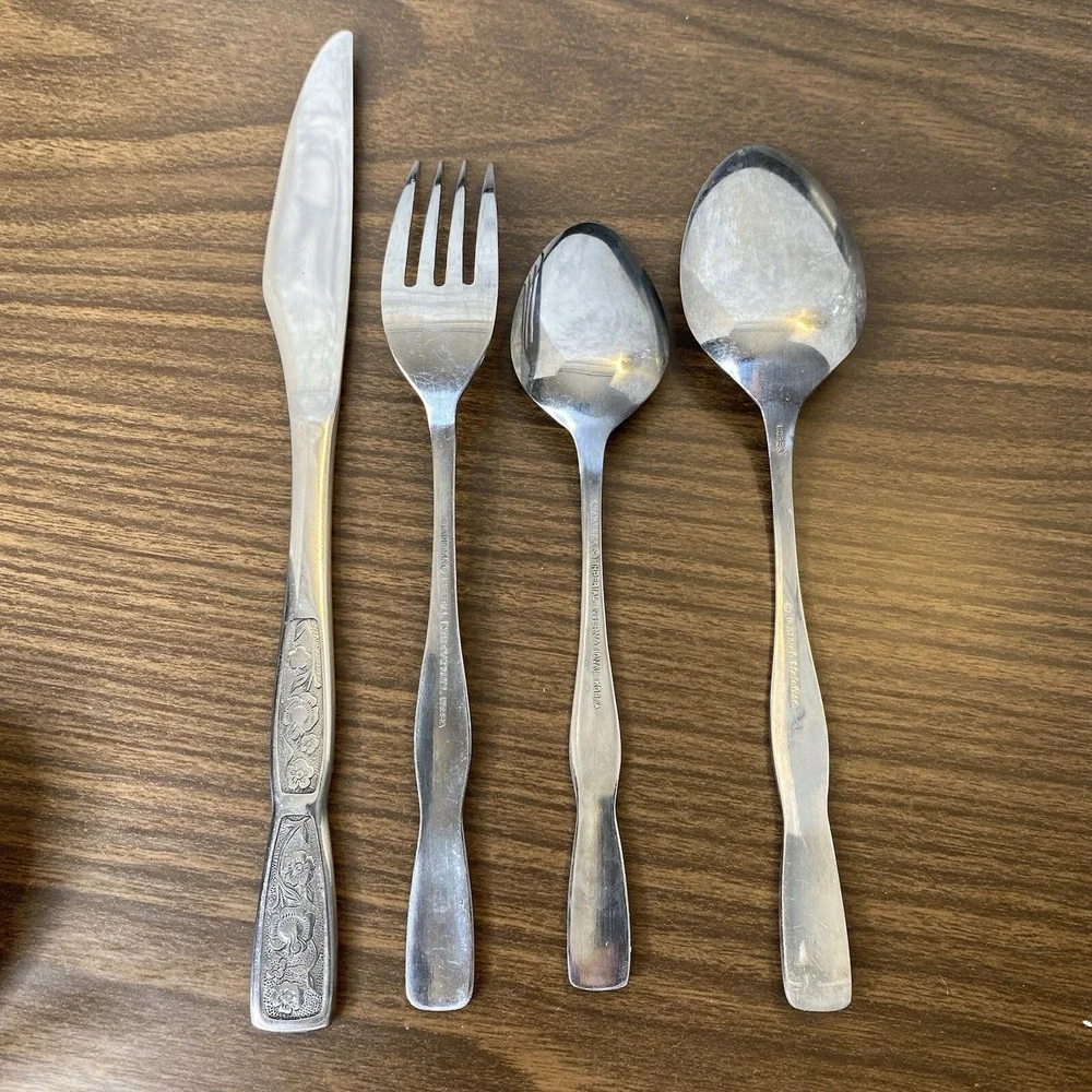 VTG Imperial Stainless 4pc TROPIC GARDEN Dinner Fork Knife Place Spoon Teaspoon
